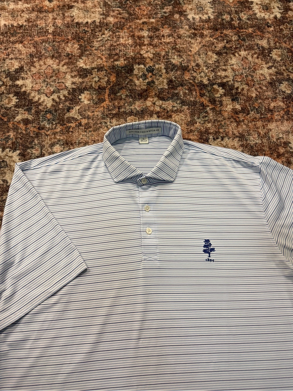 Holderness & Bourne blue and white striped polo shirt Size L